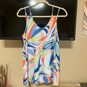 HEIMISH USA Multicolor Abstract Wave Print Top — Blue, Peach, Lavender, Lime